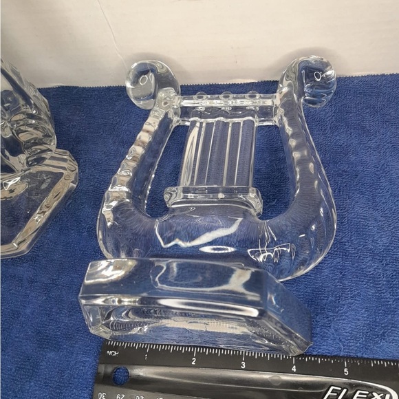 Pair Mid-Century Fostoria Harp Lyre Heavy Clear Glass Bookends Music Decor Gift - Picture 5 of 7